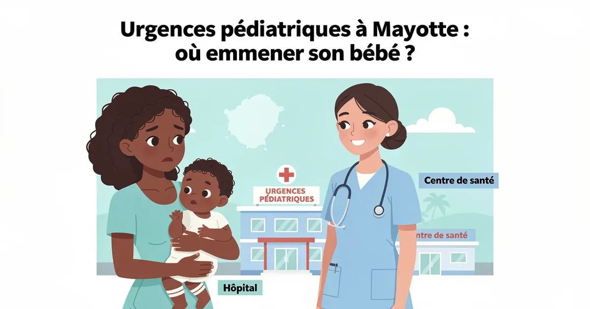 Mère avec bébé face à une pédiatre devant un centre de santé et hôpital à Mayotte