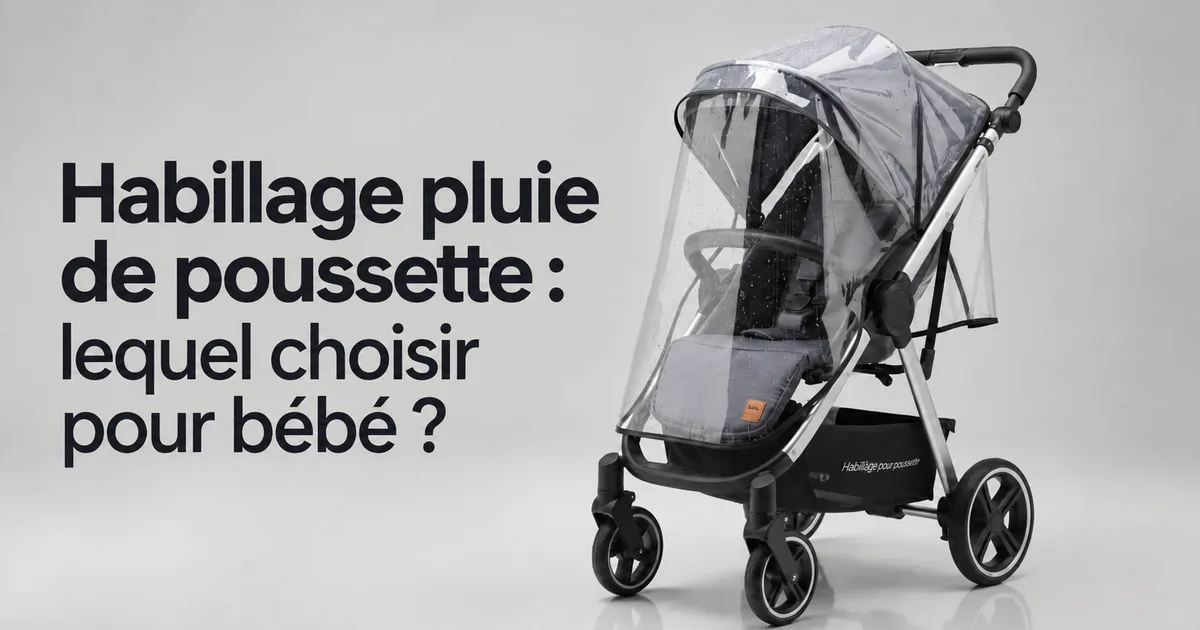 Poussette avec habillage pluie transparent, protégeant bébé lors des intempéries