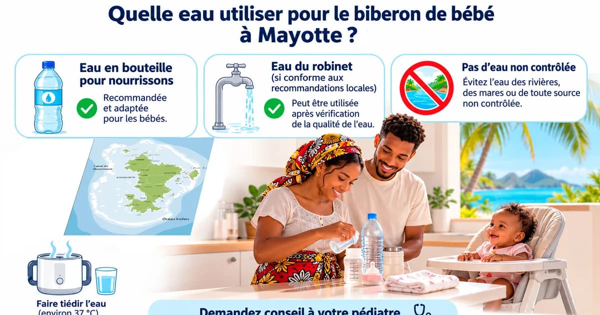 Parents donnant un biberon à leur bébé à Mayotte : eau en bouteille, eau du robinet et eau à éviter