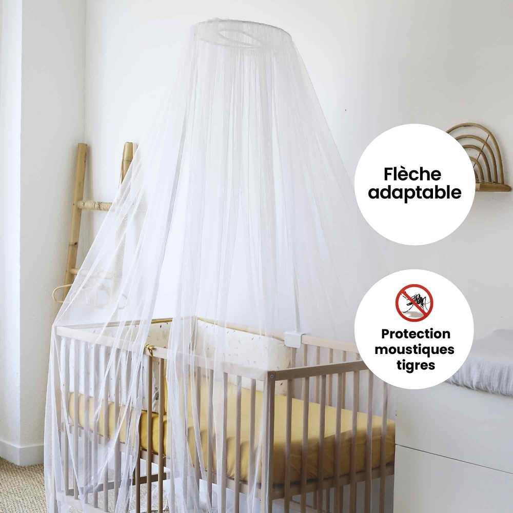 Ciel de lit moustiquaire blanc avec flèche et ouverture zippée