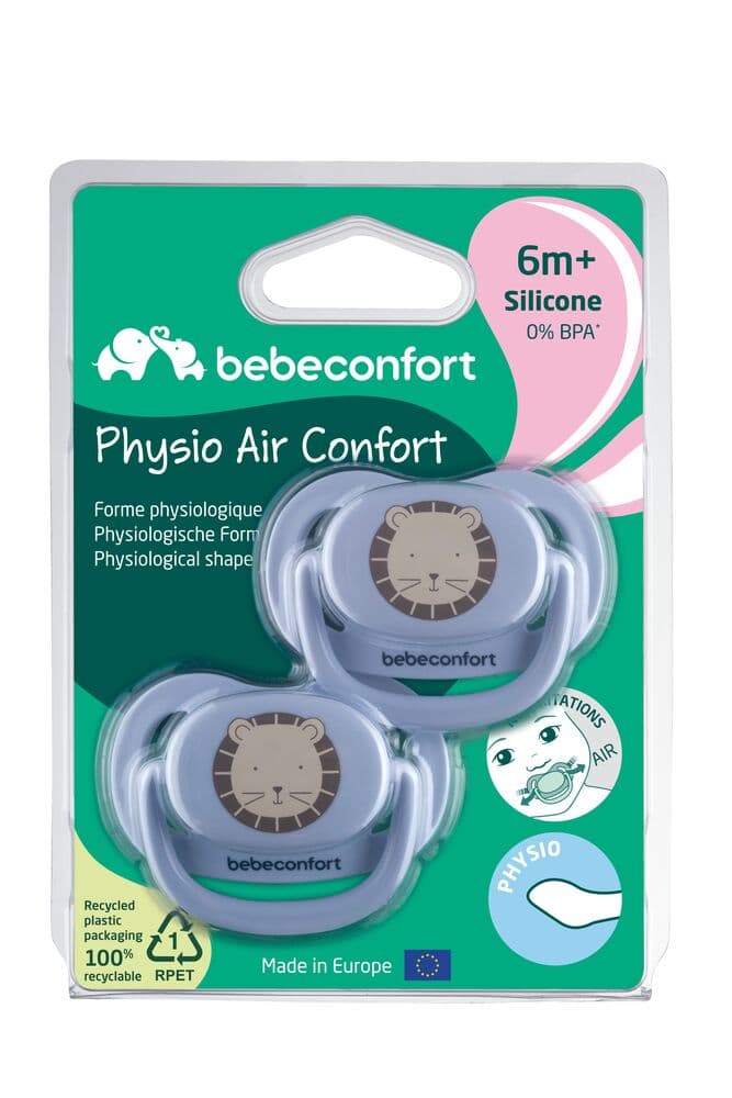 Lot de 2 sucettes physiologiques Air Confort silicone bleu 6-18 mois Bébé Confort