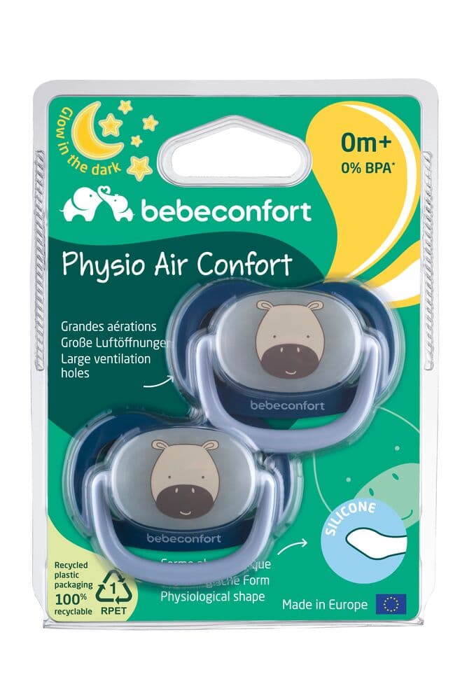 Lot de 2 sucettes physiologiques Air Confort bleu foncé phosphorescent 0-6 mois