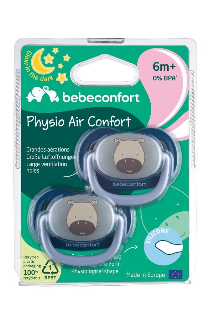 Lot de 2 sucettes physiologiques Air Confort bleu foncé phosphorescent 6-18 mois
